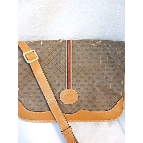 1980'S GUCCI RED & GREEN Ribbon WEB MONOGRAM GG CROSSBODY STYLE Shoulder Bag - Picture 7 of 15